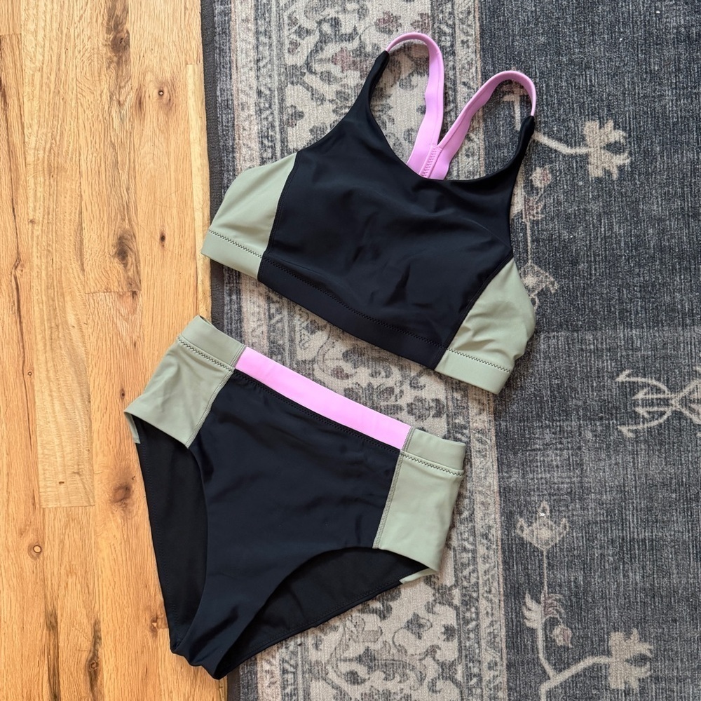 Prana Baja Bound Two Piece Swimsuit Colorblock Black Green XSmall - Picture 6 of 6